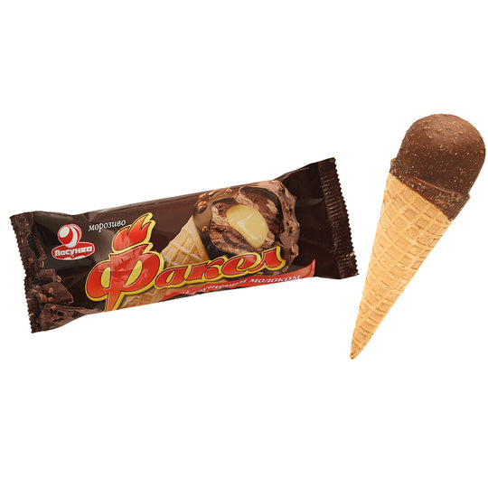 "Fakel" Glace au goût de chocolat, avec 8,9% fourrée à base de produit laitier concentré sucré, glaçage au cacao avec de
