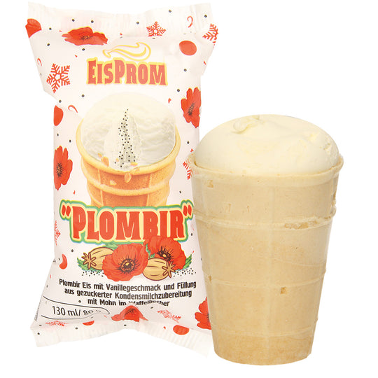 Glace saveur vanille et garniture à base dune préparation à base de lait concentré sucré et de graines de pavot dans une