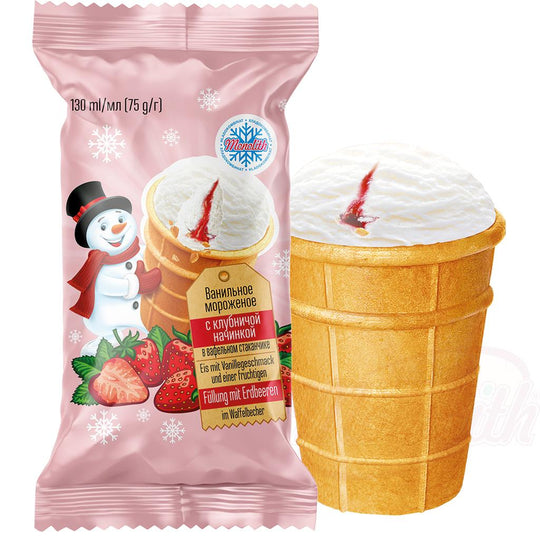 Glace vanille fourrée à la fraise en gaufrette – 130 ml