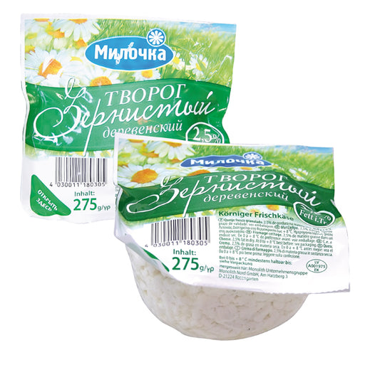 "Fromage à la crème" "Tvorog derevenskij" "2,5% de graisse i.Tr."