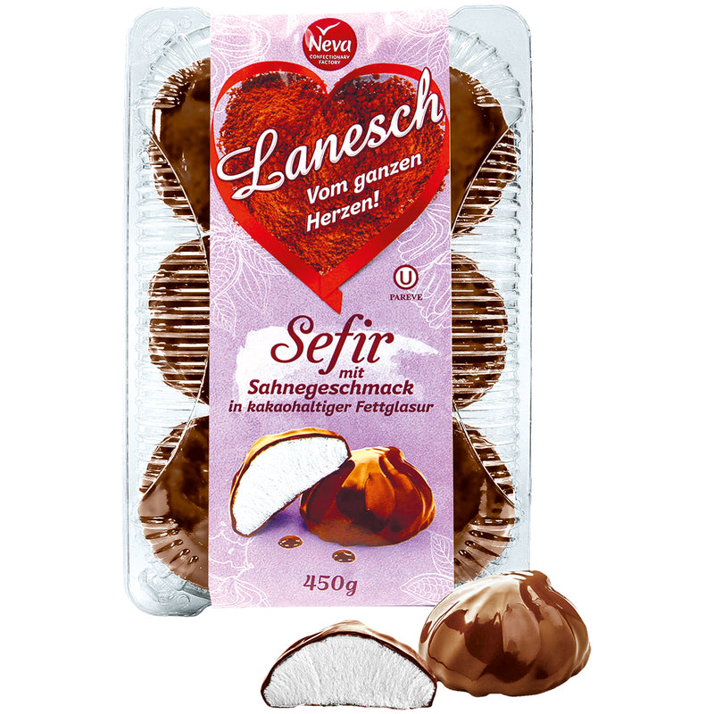 Sucre mousseux "Lanesch" au goût de crème, enrobé dun glaçage gras au cacao