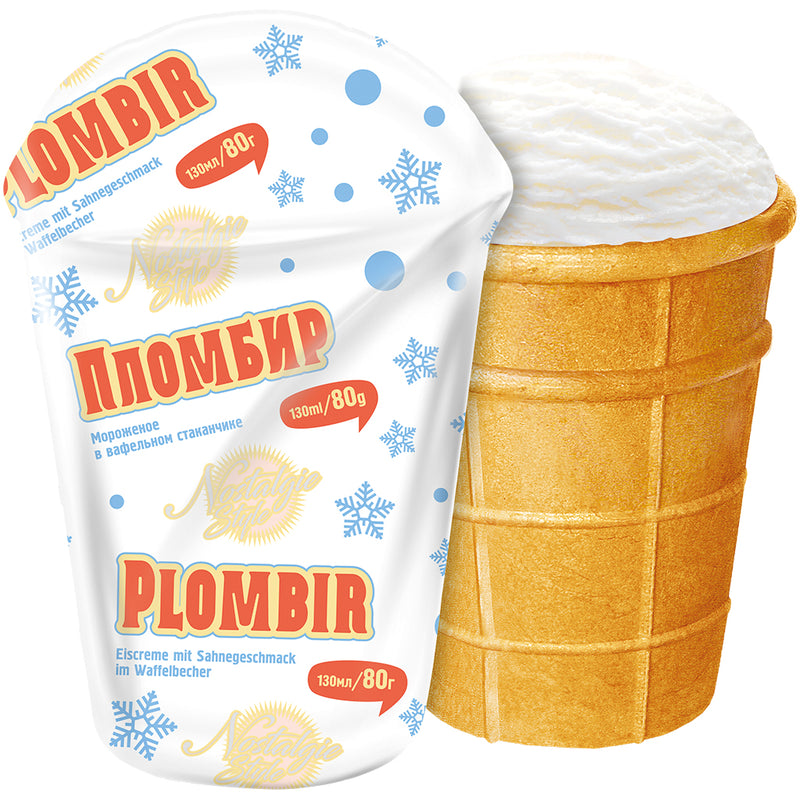 Glace à la crème dans un gobelet gaufré Plombir