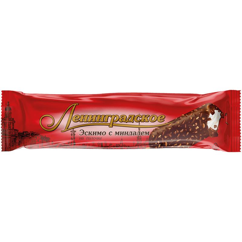 Glace au goût de vanille "Eskimo Leningradskoe" dans un glaçage gras au cacao avec des amandes sur bâtonnet