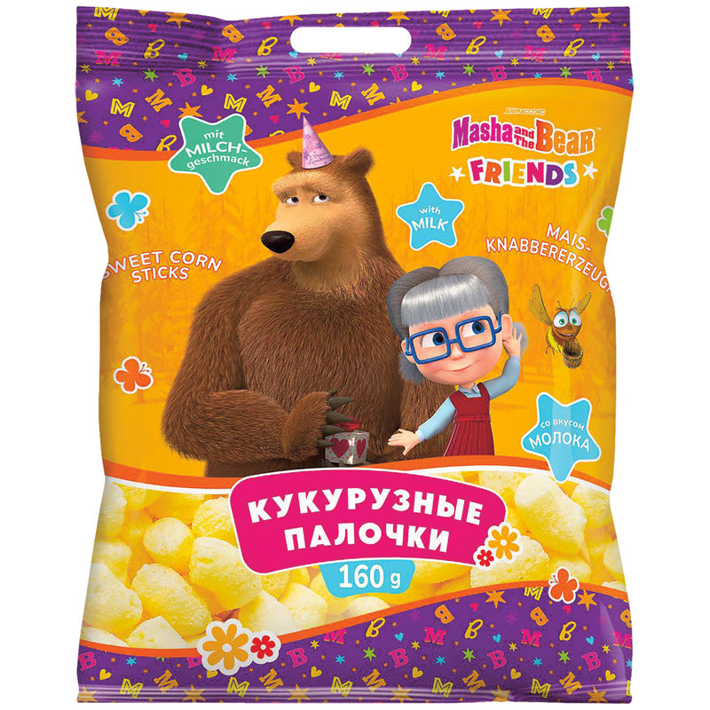 Produit à grignoter à base de maïs "Masha and the Bear" au goût de lait