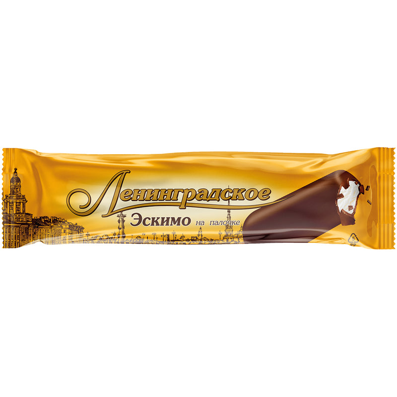 Glace au goût de vanille "Eskimo Leningradskoe" dans un glaçage gras au cacao sur un bâtonnet