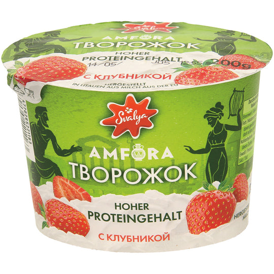 Préparation de fromage blanc à la grecque, avec préparation aromatisée aux fraises, maigre dans la partie lactique