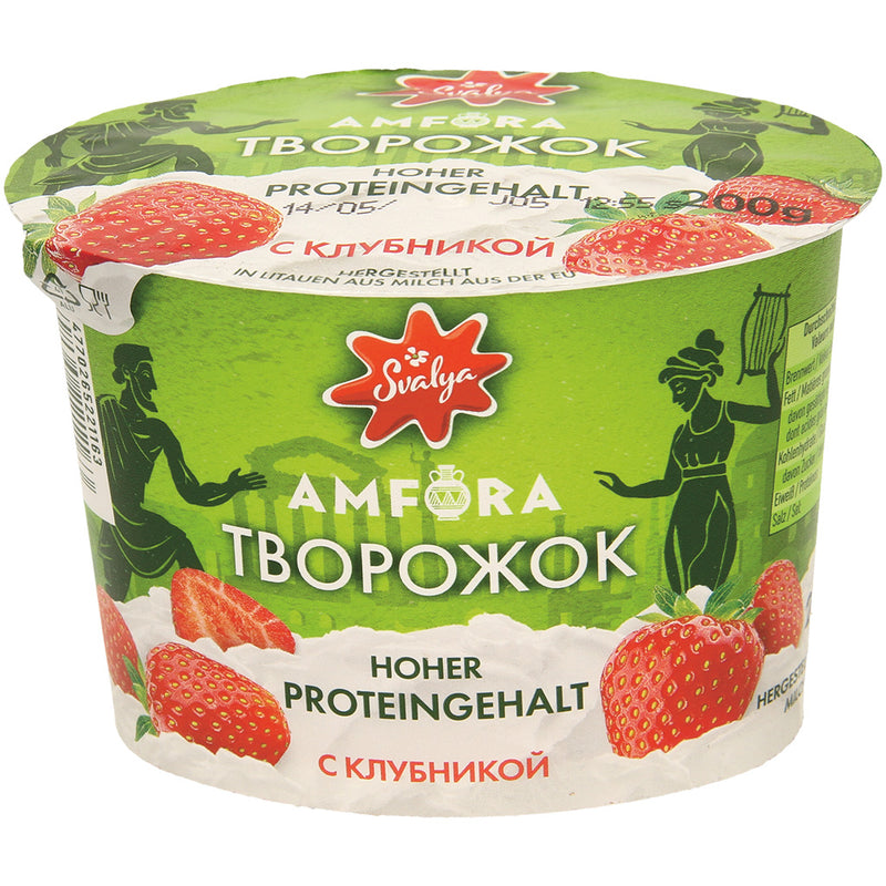Préparation de fromage blanc à la grecque, avec préparation aromatisée aux fraises, maigre dans la partie lactique