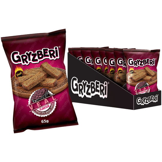 "GRYZBERI" Snack à base de pain de seigle mélangé, goût veau, épicé