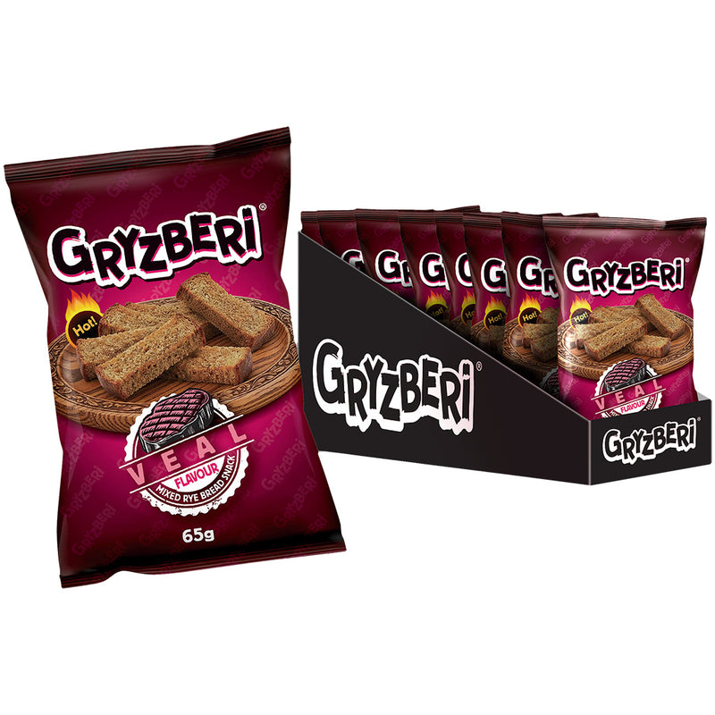 "GRYZBERI" Snack à base de pain de seigle mélangé, goût veau, épicé