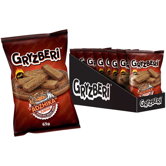 "GRYZBERI" Snack à base de pain de seigle mélangé, au goût "Adzhika", épicée.