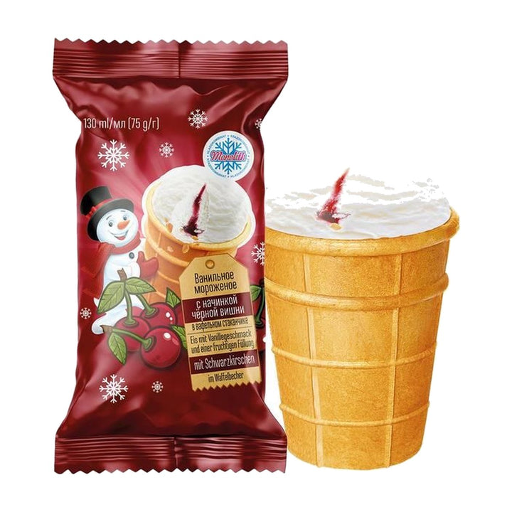 Glace vanille cœur cerise noire en gobelet gaufré 130 ml