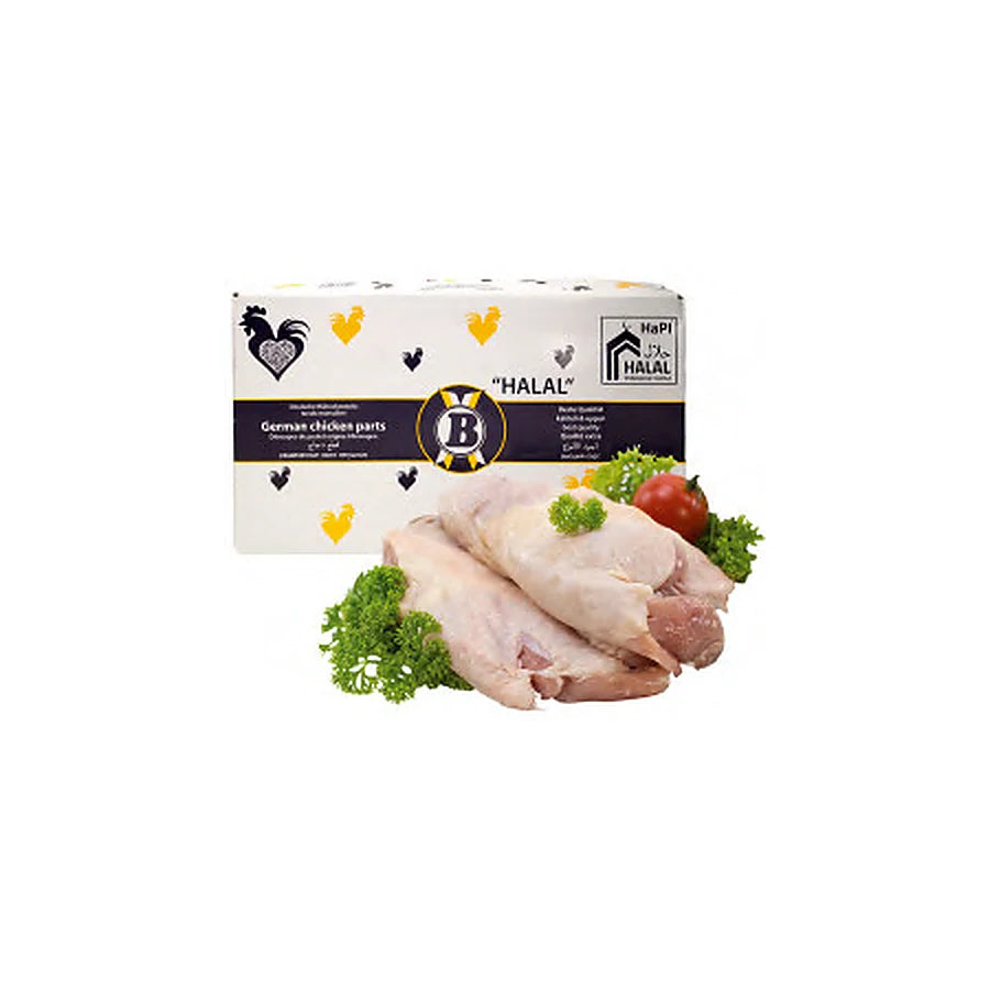 Halal – Cuisses de poulet désossées avec peau, surgelées – 3 kg