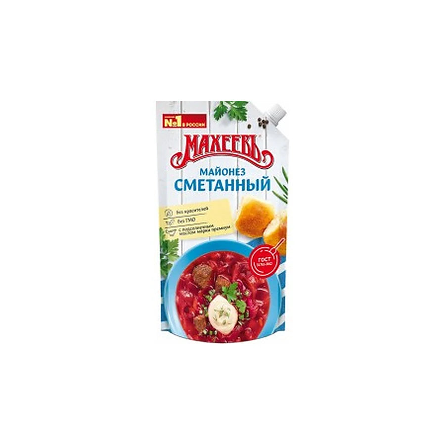 Macheev – Mayonnaise pour salade Smetannij avec du lait en poudre partiellement écrémé – 400 ml
